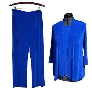 Chico's Travelers 3 Piece Pants Set Slinky Knit Royal Crotto Blue size 12/14 (2)